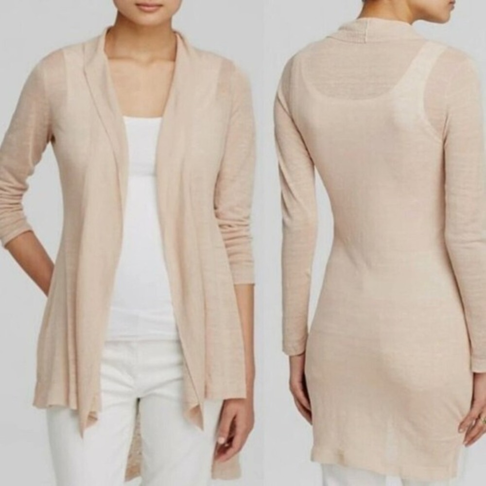 Eileen Fisher Beige Lightweight Open-Front Long Cardigan